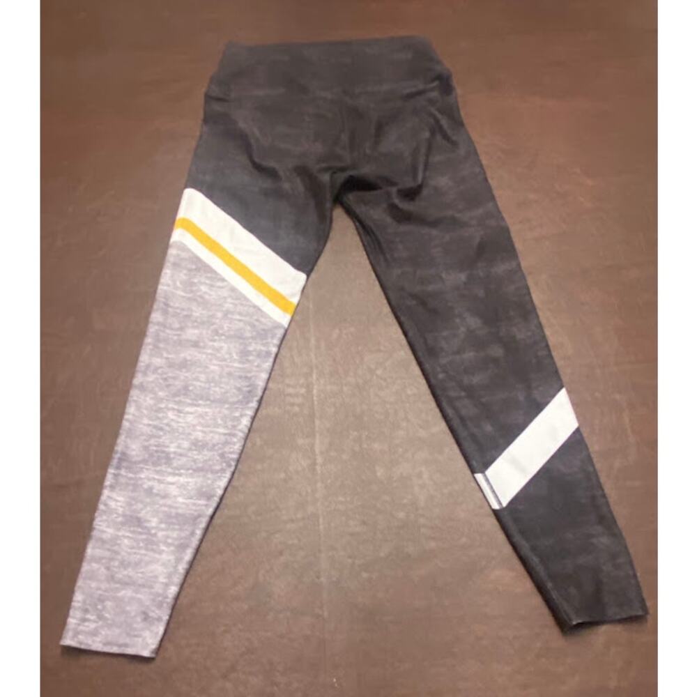 WITH Women’s Colorblock Athletic Leggings Gray Black Yellow Stripe Size Large‎